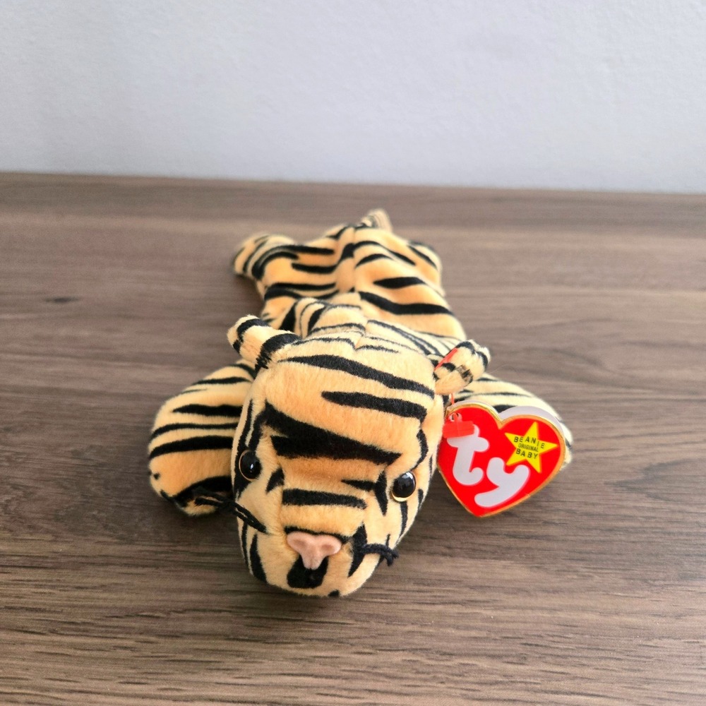 Ty Beanie Baby Stripes the Tiger 1995 Style 4065 Orange Black Plush Toy‎